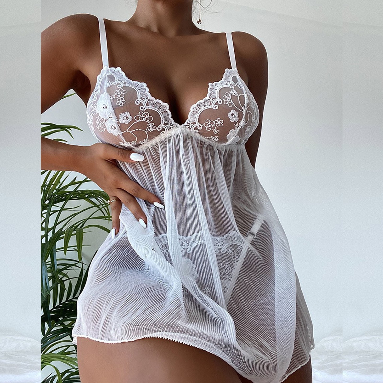 Sex Suit Sexy Pajamas Female Erotic Underwear Hot Thin Style Shirt Large  Size Transparent Chiffon Nightdress Woman (Color : White, Size : One Size)  : : Clothing, Shoes & Accessories