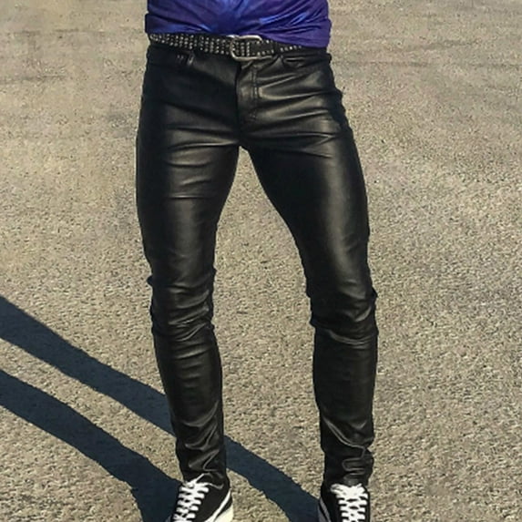 Kayannuo Casual Pants for Men Men's Pants Men's Punk Retro Gothic Slim Fit Casual Pants Solid Color Casual Leather Pants Full Length Pants