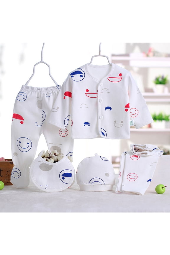 Christmas 5PCS Newborn Baby Boy Girl Cartoon Long Sleeve Tops+Hat+Pants +Bib Outfit Set Christmas Gifts