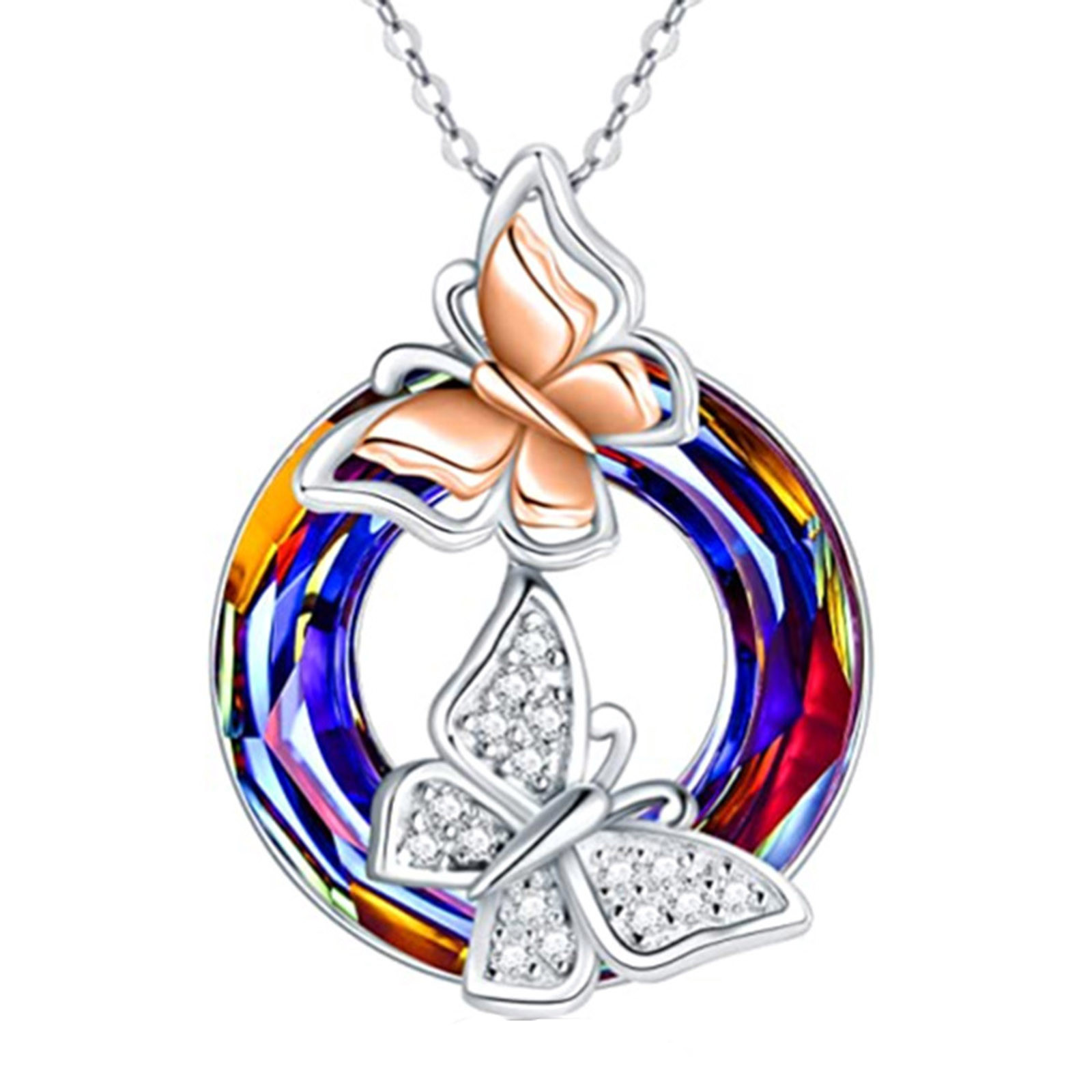 Kayannuo Christmas Clearance Colorful Butterfly Lady Necklace Pendant Round Crystal Necklace All-match Jewelry Accessories - image 1 of 1