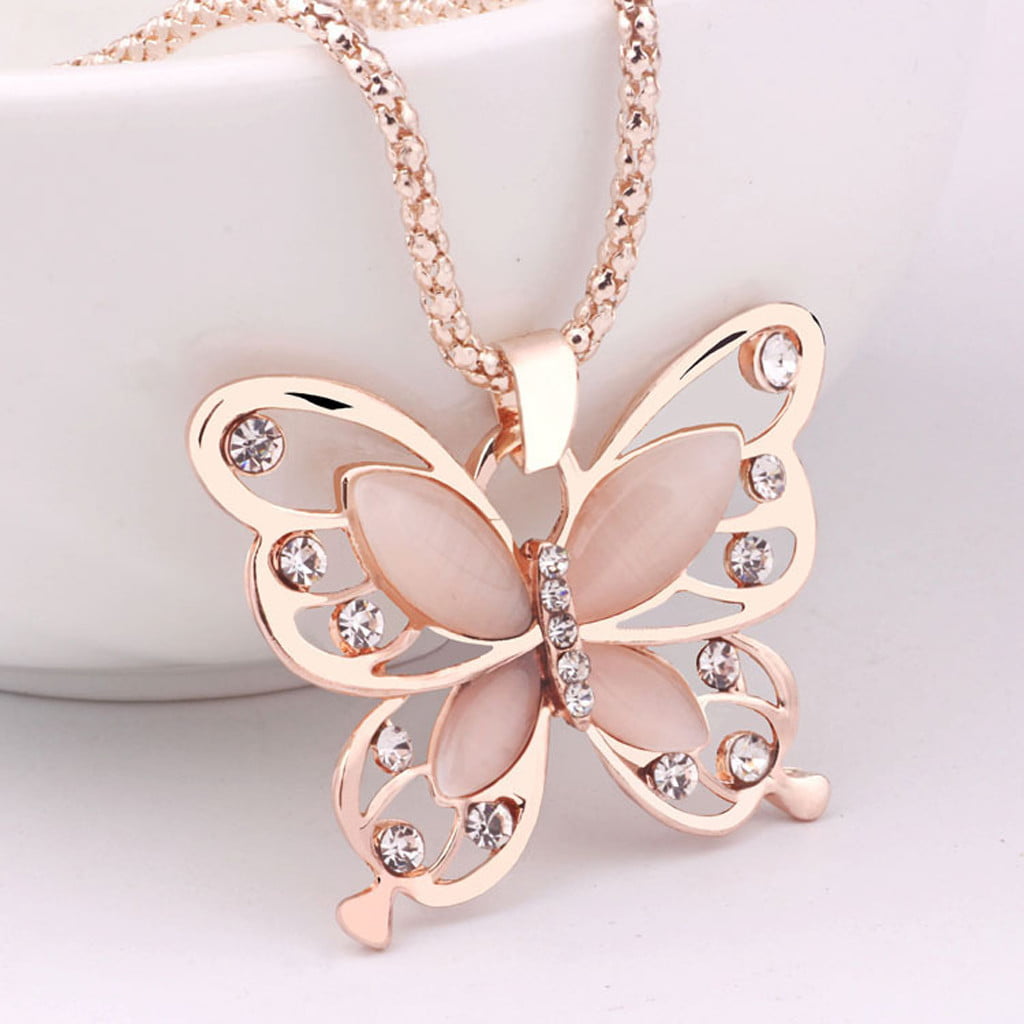 Kayannuo Christmas Clearance Fashion Women Rose Gold Opal Butterfly Charm Pendant Long Chain Necklace Jewelry - image 1 of 3