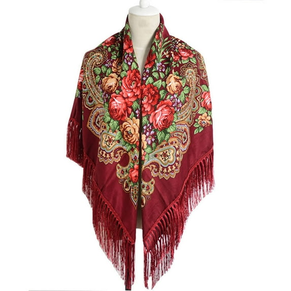 Kayannuo Christmas Russian Babushka Women's Scarf Shawl Wrap Oversized Traditional Retro Ukraine Style Printed Tassels Square Scarfs Christmas Gifts