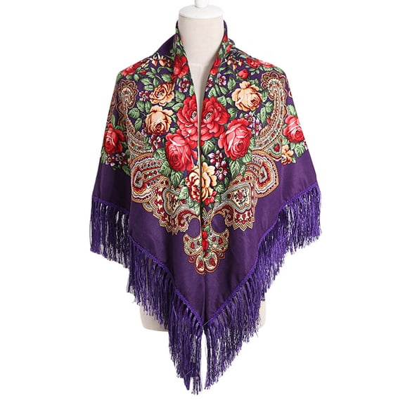 Kayannuo Christmas Russian Babushka Women's Scarf Shawl Wrap Oversized Traditional Retro Ukraine Style Printed Tassels Square Scarfs Christmas Gifts
