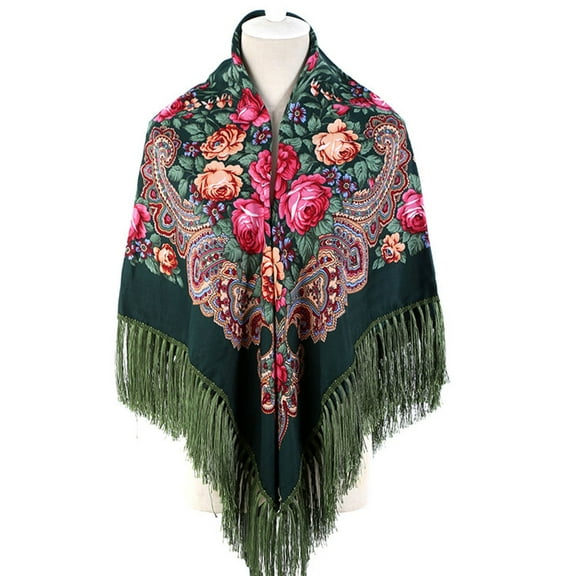 Kayannuo Christmas Russian Babushka Women's Scarf Shawl Wrap Oversized Traditional Retro Ukraine Style Printed Tassels Square Scarfs Christmas Gifts