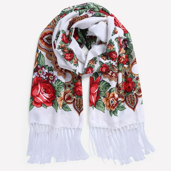 Kayannuo Christmas Russian Babushka Women's Scarf Shawl Wrap Traditional Retro Ukraine Style Printed Tassels Long Scarfs Christmas Gifts
