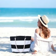 Kayannuo Christmas Clearance Tropical Summer Striped Beach Bag For Women Tote Bags Reusable Grocery Shoulder Bag With Zipper Pocket