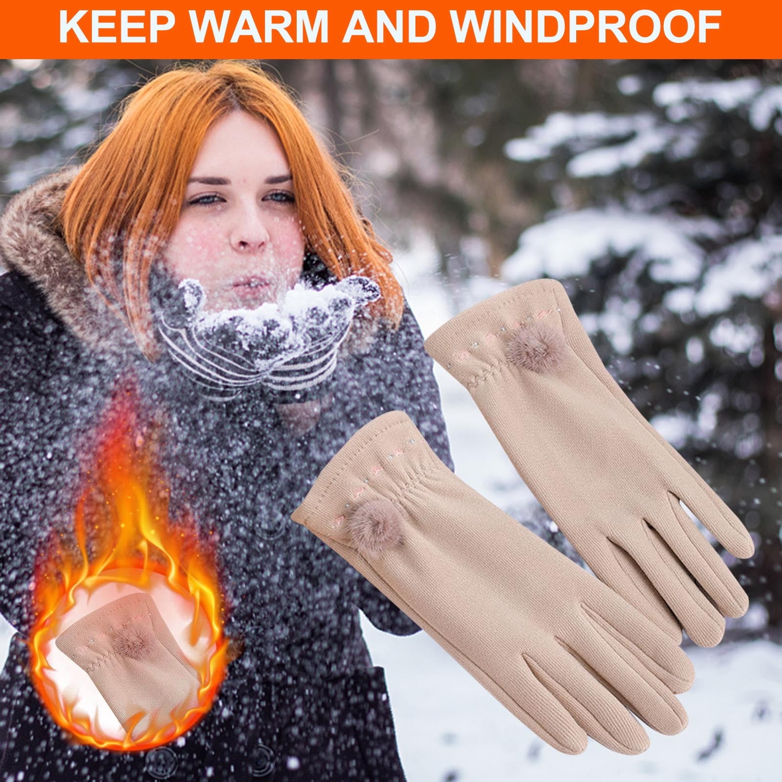 Kayannuo Christmas Clearance Women s Winter Gloves Wind Resistant Thermal Fleece Non slip Running With Touchscreen Cold Weather Hairball Style