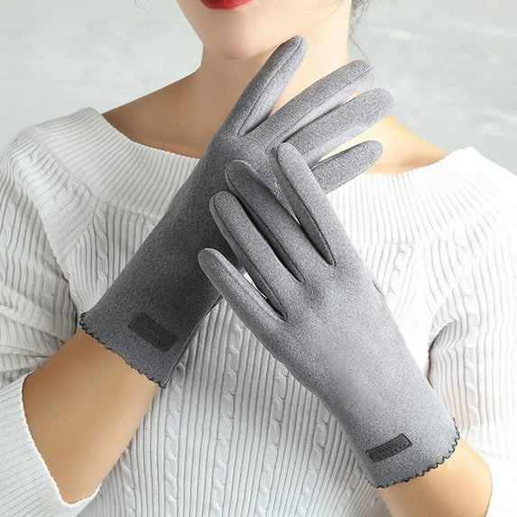 Kayannuo Christmas Gifts Christmas Solid Color German Leather Label Gloves With T-ouch Screen For Index Finger