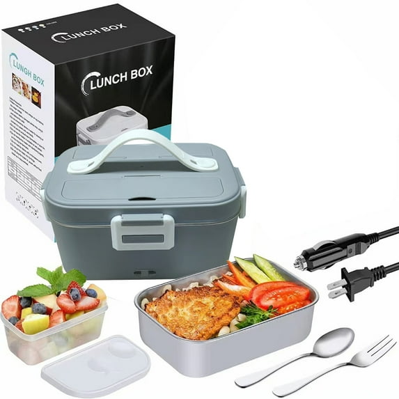 Kayannuo Christmas Gifts Electric Lunch Box, 80w 1.8L Heated Lunch Box For Truck/Car/Office/Home/Work, 12/24/110v 3 In 1 Portable Food Warmer Lunch Box With Fork & Spoon