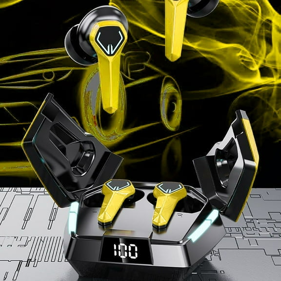 Kayannuo Christmas High-Efficiency 5.3 Bluetooth Noise Reduction, Non-Inductive Delay, Cool Shape, Wireless Bluetooth Headset, Binaural In-Ear Game, High-Quality Sound Yellow