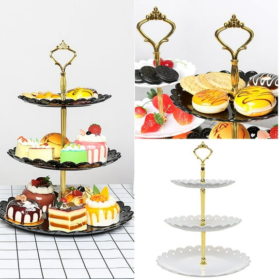 Kayannuo Christmas Home Decor 2/3pc 3 Tier Cupcake Stand, Plastic Tiered Serving Stand, Dessert Tower Tray for Tea Party, Baby Shower and Wedding (Wavy-Metal Rod) Christmas Gifts