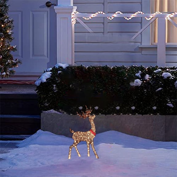 Kayannuo Christmas Lighted Christmas Deer, Glittering Deer With Strip Lights For Outdoor Patio Decoration, Artificial Pre-lit Christmas Decorative Deer LED Lights Christmas Decorations