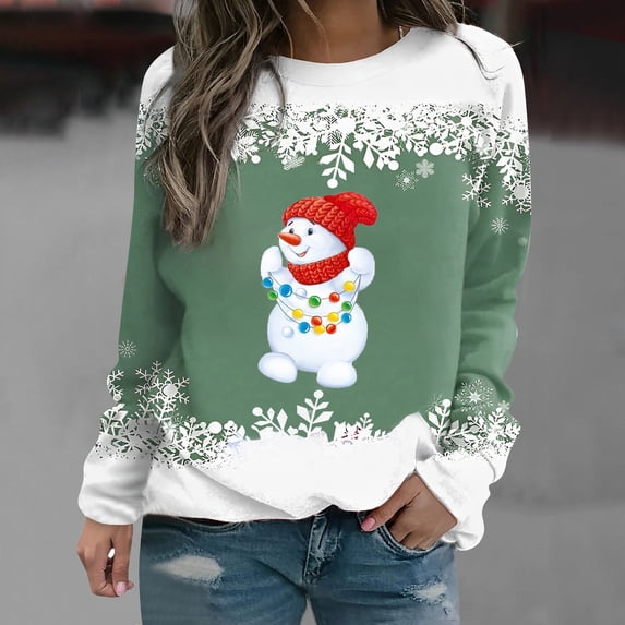 Kayannuo Christmas Print Sweatshirt for Women Crew Neck Sweatshirts Women Long Sleeve Women's Winter Printed Loose T-shirt Blouse Casual Tops Features: