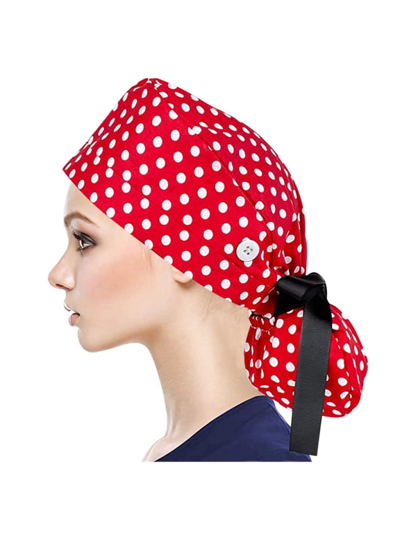 Christmas Scrub Cap With Buttons Bouffant Hat With Sweatband for Womens and Mens Christmas Gifts