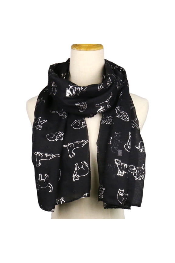 Christmas Women Fashion Cat Foil Printed Scarf Wrap Silk Shawl Travel Scarves Christmas Gifts