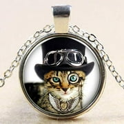 Kayannuo Clearance Fashion Retro Punk Glass Round Black Cool Cat Necklace Ladies Jewelry