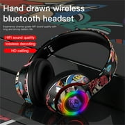 Kayannuo Clearance Wireless Bluetooth Cool Graffiti LED Illuminated Gaming Headset for Kids Teens Adults, Headphones with Built-in Microphone, Compatible with IOS And Android