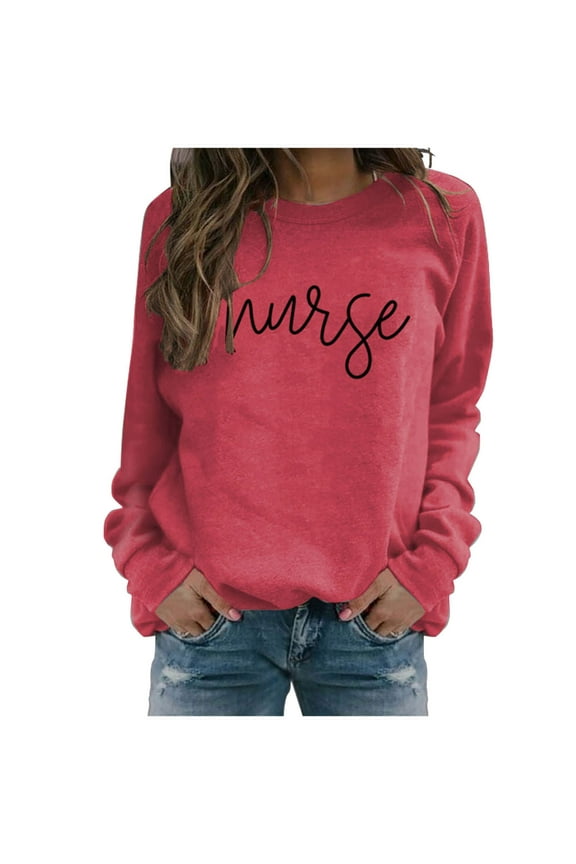 Womens Tops Long Sleeve Round Neck Christmas Print Women Long Sleeve Christmas T-shirt Women's Nurse Christmas Printed Long Sleeved Round Neck Sweater