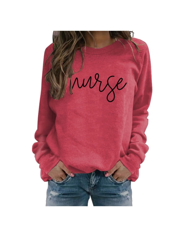 Womens Tops Long Sleeve Round Neck Christmas Print Women Long Sleeve Christmas T-shirt Women's Nurse Christmas Printed Long Sleeved Round Neck Sweater