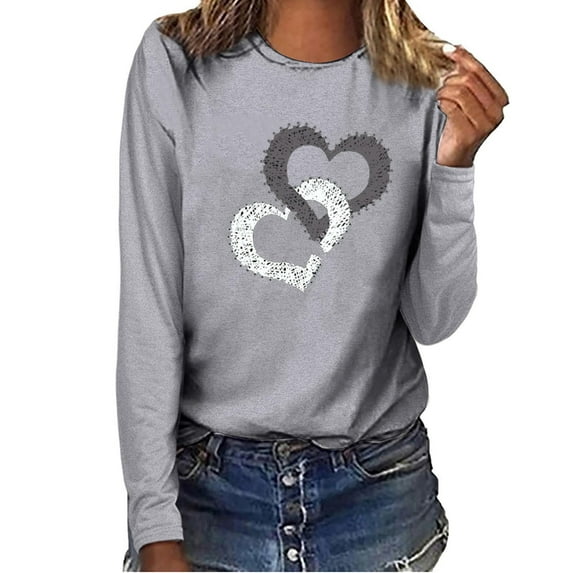 Kayannuo Womens Tops Long Sleeve Shirts Fall Women's Printed Casual Loose Round Neck Long Sleeve T-shirt Tops Blouse Gray