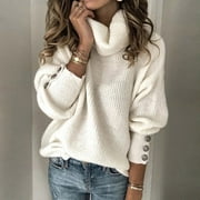 KAYANNUO Womens Tops Long Sleeve Shirts Fall Women's Turtleneck Knitted Jumper Sweater Long Sleeve Elegant Casual Tops White