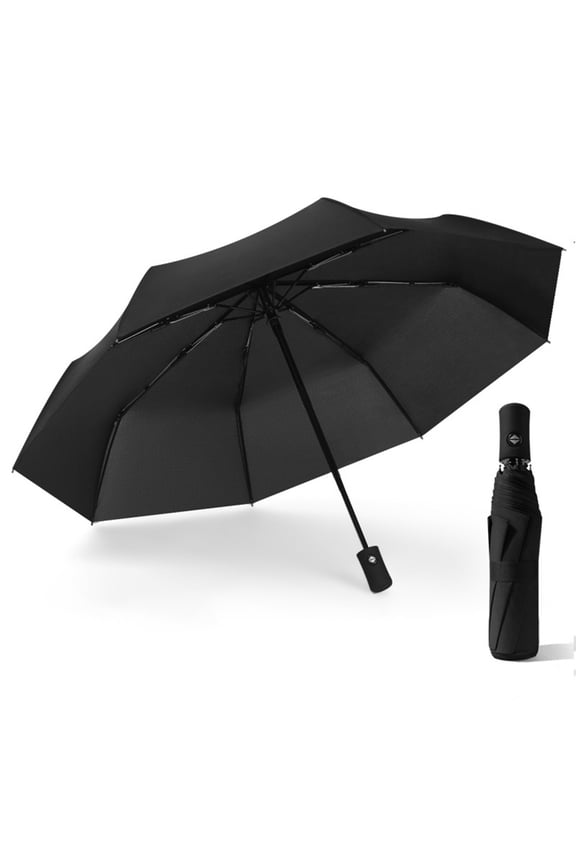 Compact Fully Automatic Golf Umbrella, Windproof, Waterproof, Black, 42 inches
