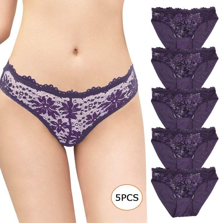 Kayannuo Cotton Underwear For Women Christmas Clearance 5PCS Women's  Fashion Sexy Lace Pattern Hollow Low Waist Solid Color Underpants Purple 