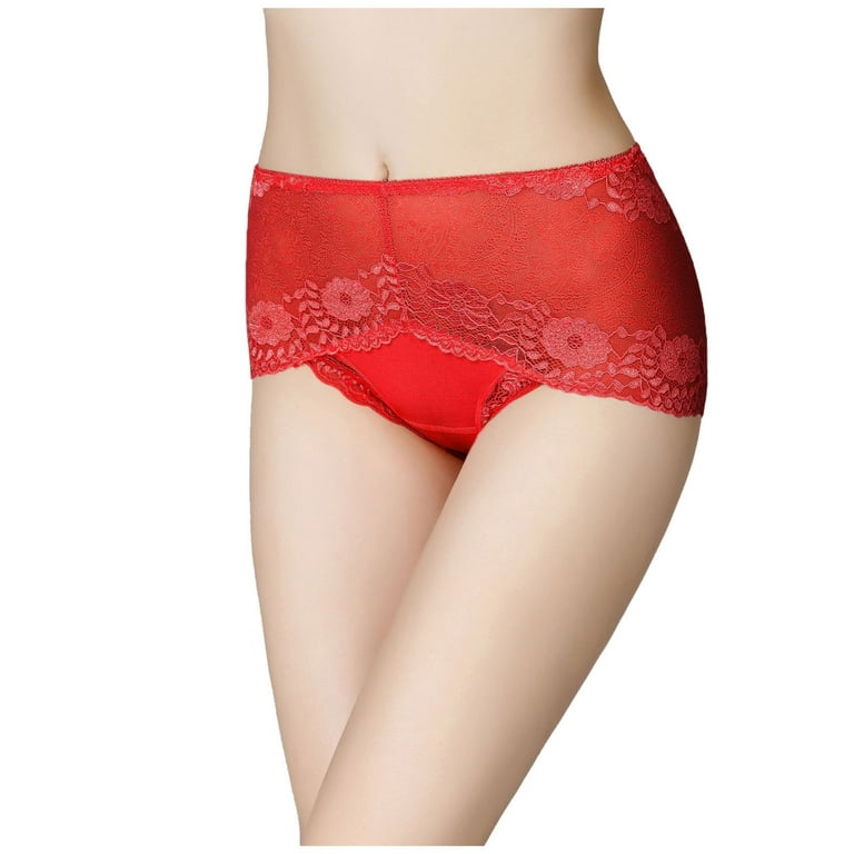 Kayannuo Cotton Underwear For Women Christmas Clearance Sexy Ladies  Transparent Lace Panties Big Size Cotton Hollow Breathable Quality Red 