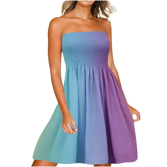 Kayannuo Dresses for Women Strapless Sleeveless Print Midi Ladies Summer Dress Sale Women's Bohemian Style Dresses Short Sleeve Floral Print Sundress Floral Print Dress