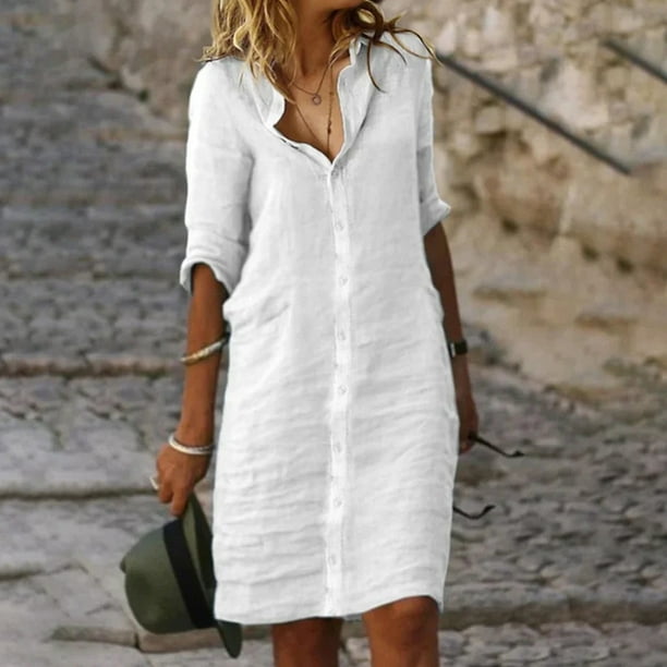 chinese dress ladies Final Sale Plus Size Collar Button Up Shirt Dress in Tan Plaid Print
