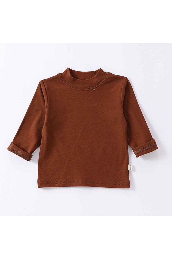 Easter Baby Boy Clothes Baby Spring Boy And Girl Long-sleeved Half-turtle Collar German Velvet Bottoming Shirt Thermal UnderwearI2 Brown 80