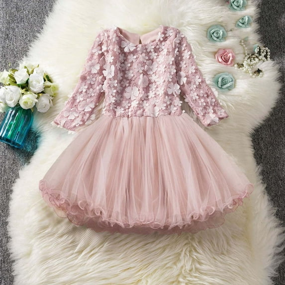 Kayannuo Easter Dresses for Girls Girls Winter Long-sleeved Sequin Dress Foreign Princess Dress Fashion Patchwork Gauze DressI2 100% cotton Pink 120