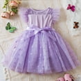 thumbnail image 1 of Kayannuo Easter Dresses for Girls Clearance Girls' Summer New Short Sleeve Ruffled Lace Embroidery Mesh Princess Bow SkirtI2 Purple 4-5 Years, 1 of 9