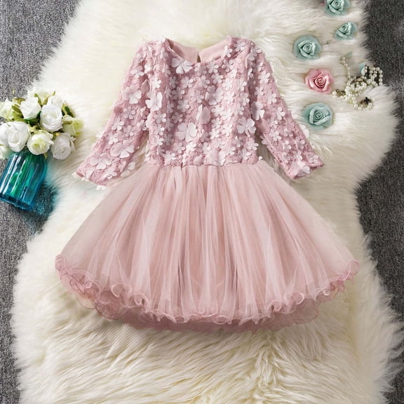 Kayannuo Easter Dresses for Girls Girls Winter Long-sleeved Sequin Dress Foreign Princess Dress Fashion Patchwork Gauze DressI2 100% cotton Pink 110