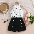 thumbnail image 1 of Kayannuo Easter Girl Clothes Girls' Casual Sleeveless Round Neck Strap Loose Botton Printed Short Pants Tank Top SetsI2 Black 5-6 Years, 1 of 9