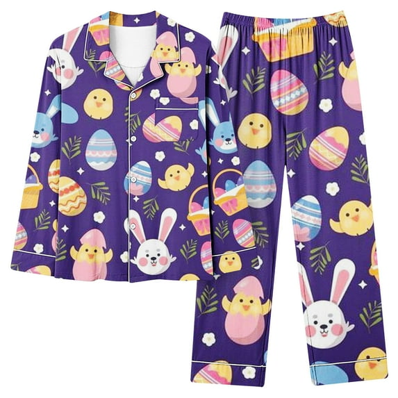 Kayannuo Easter Print Long Sleeve Shirts for Women Ladies Fashion Casual Cute Rabbit Easter Printed Top And Pants Pajama Set Womens Fashion