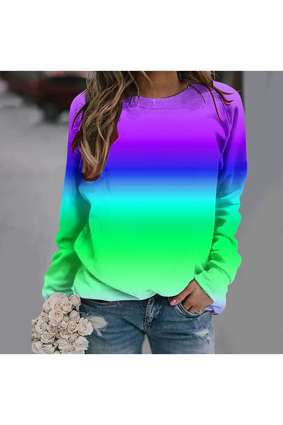 Fall print Womens Tops Long Sleeve Women Long Sleeves Casual Gradient Day Printing Round Neck Sweatshirt Crewneck Pullover Tunic Tops