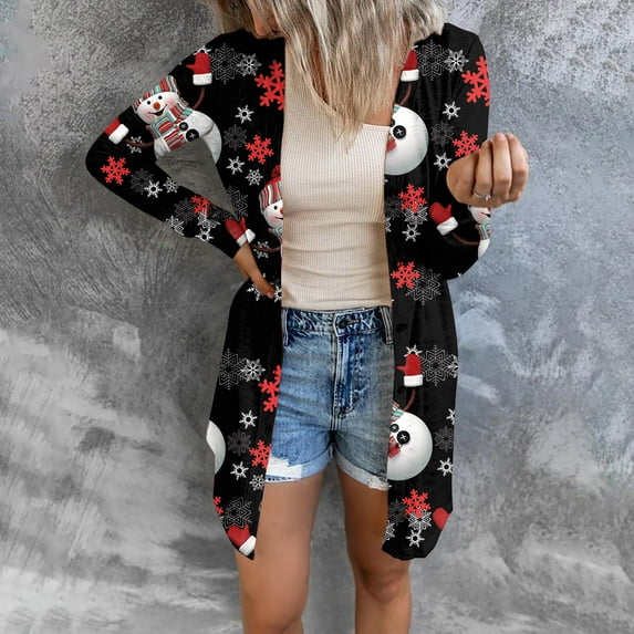 Kayannuo Fall Clothes For Women Women's Christmas Printing Fashion Casual Button Long Sleeve Cardigan Top Blouse White