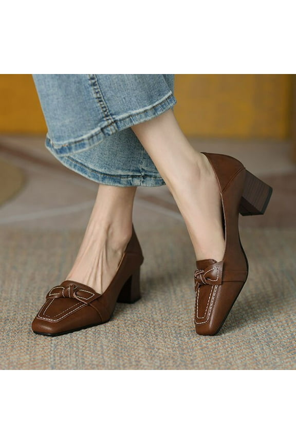 Fall Shoes for Women Loafers Women Shoes New Square Toe Thick Heeled Women's Shoes With A Bow And Shallow Cut Single Shoe