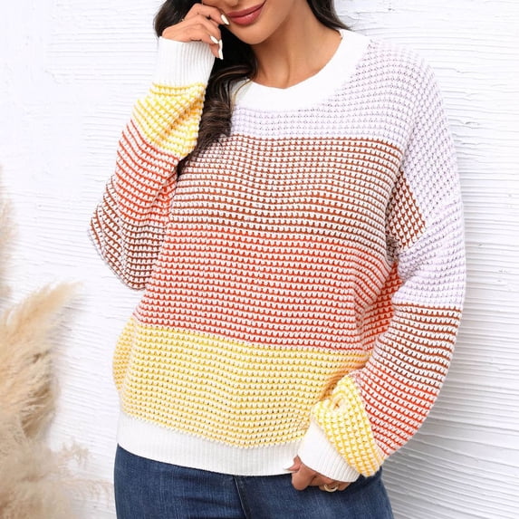 Kayannuo Fall Sweaters for Women Long Sleeve Womens Sweaters Plus Size Contrast Fashion Women Comfortable Casual Pullover Blouse Sweater
