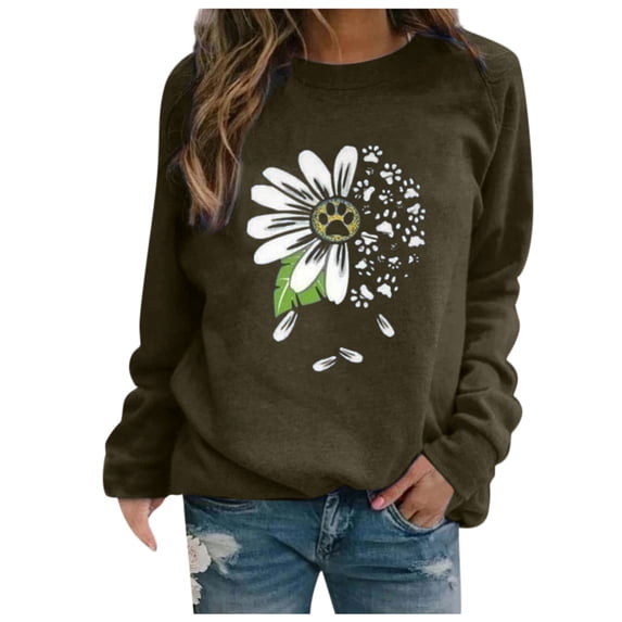 Kayannuo Fall Tee Shirts for Women Print Floral Graphic Round Neck Long Sleeve Ladies Tops and Blouses Casual Women Summer Printing Long Sleeve Shirt Casual Tops Blouse