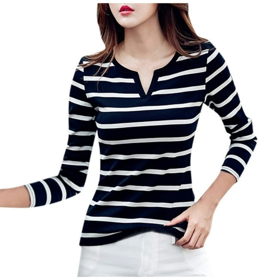 Kayannuo Fall Womens Shirts Long Sleeve Striped Round Neck Long Sleeve Tops Women Casual Women Plus Size Long Sleeve Linen Baggy Blouse Shirt Ladies Tunic Tops