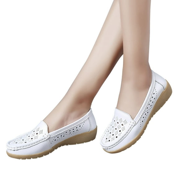 Kayannuo Fall Womens Shoes Loafers Women Shoes Women's Casual Single Shoe Cowhide Peas Mom Shoes Cowhide Soled Hollow Sloping Heel Shoes
