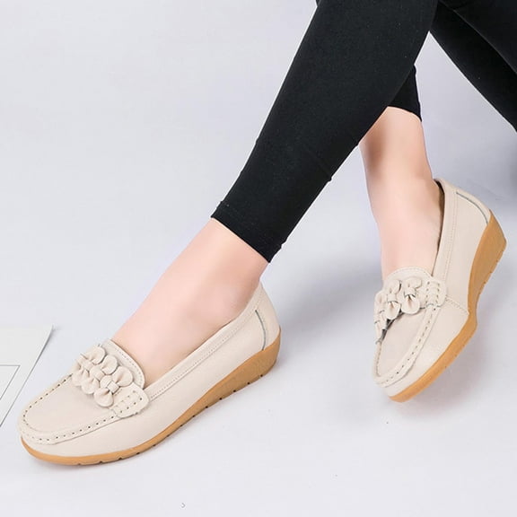 Kayannuo Fall Womens Shoes Loafers Women Shoes Women's Summer Casual Single Shoe Cowhide Peas Mom Shoes Cowhide Soled Shoes