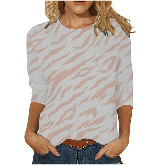 Kayannuo Fall Womens Tops Clearance Print Floral Graphic Round Neck Long Sleeve Shirts for Women Casual Women's Fashion Printed Mid-length 3/4 Sleeves Round Neck Casual Tops T-shirt