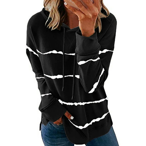 Kayannuo Fall Womens Tops Striped Round Neck Long Sleeve Shirts for Women Casual Women's Fashion Casual Stripe Print Hooded Long Sleeve Loose T Shirt Tops