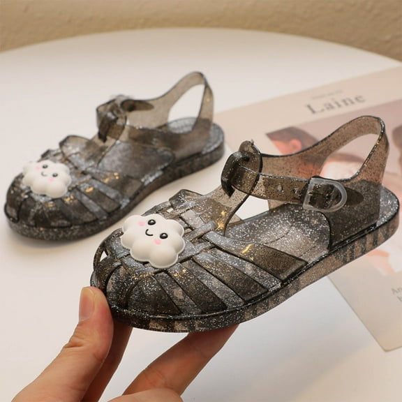 Kayannuo Girls Sandals Toddler First Walkers Jelly Sandals Soft Flexible Sole for Summer Outdoor Exploration 12-24M