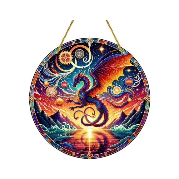 Kayannuo Hand Painted Dragon Suncatcher - Stained Glass Window Hanging | Mythical Gift for Home & Garden - 8in Decor, Vibrant & Unique