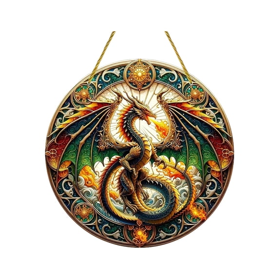 Kayannuo Hand Painted Dragon Suncatcher - Stained Glass Window Hanging | Mythical Gift for Home & Garden - 8in Decor, Vibrant & Unique