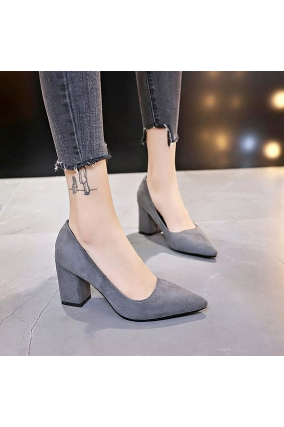 High Heel Shoes Summer Womens Sandals Women's Pointed Toe Chunky Heels High Heels Shoes Lightweight Flock Shoes Solid Color Casual Shoes High Heels for Women Homecoming Gifts